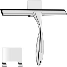 Shower Squeegee, Stainless Steel Window Squeegee Cleaner With Hook, Shower Screen Wiper For Bathroom, Window,Mirror ,Car Glass Silver