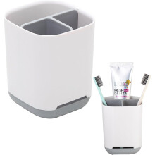 3 Slots Toothbrush Organizer With Drainage Holes,Grey Multifunctional Plastic Toothbrush Cup Storage Stand, Makeup Brush Razor Toothbrush Holder