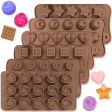 6PCS Silicone Chocolate Molds, Candy Mold Jelly Mould Non-Stick Kitchen Baking Pans Ice Cube Trays For Party Festival - 6 Shapes