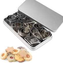30PCS Cookie Cutter Molds Metal Stamps Star Flower Hexagon Round Heart Square Triangle Oval Raindrop Geometric Shapes Cutter