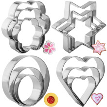 12PCS Cookie Cutters Shapes Baking Set, Heart Flower Round Star Shape Biscuit Stainless Steel Metal Molds Cutters For Kitchen Baking Cookie Cutters