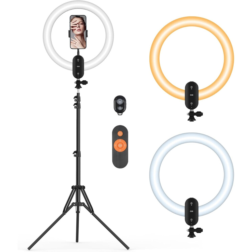 12 Inch Ring Light 2800mAh Rechargeable, LED Round Selfie Ring Light Wireless with 63 Inch Tripod/Phone Holder/Remote Control