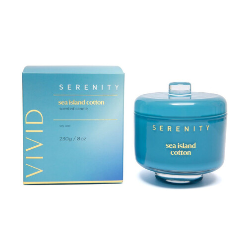 Serenity Vivid Glass Candle With Lid - Sea Island Cotton