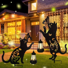 (Metal) 2-Pack Metal Cat Silhouettes with Solar Lights, Outdoor Garden Stakes, Artistic Black Cat Solar Lantern Decor