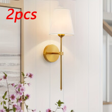 (Modern) 2pcs Retro Industrial Wall Sconces, White Fabric Shade Bathroom Vanity Sconces Wall Lighting