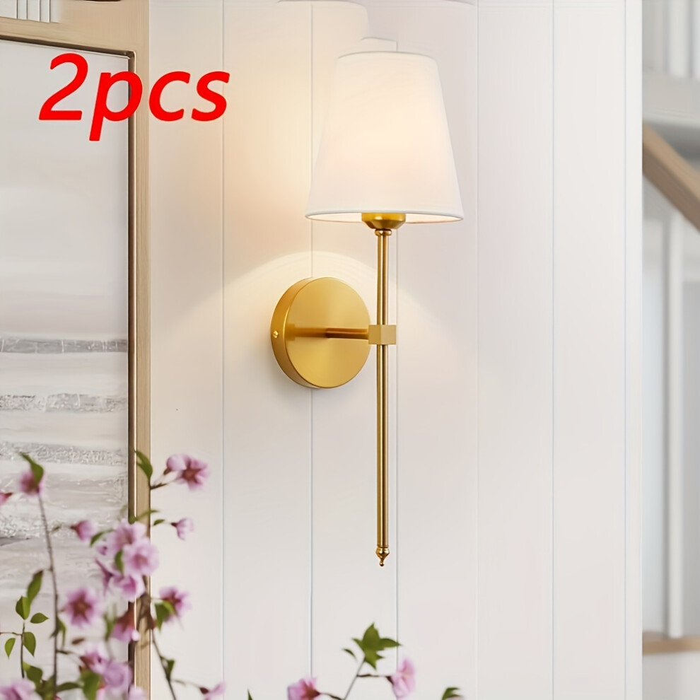 (Modern) 2pcs Retro Industrial Wall Sconces, White Fabric Shade Bathroom Vanity Sconces Wall Lighting