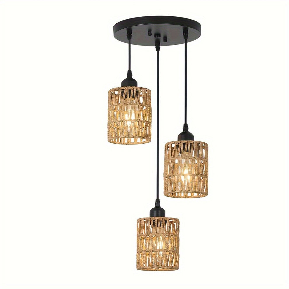 Flemye (3-Light) Boho Chic Rattan Pendant Light With Handwoven Wicker Shade - Farmhouse Style Ceiling Chandelier