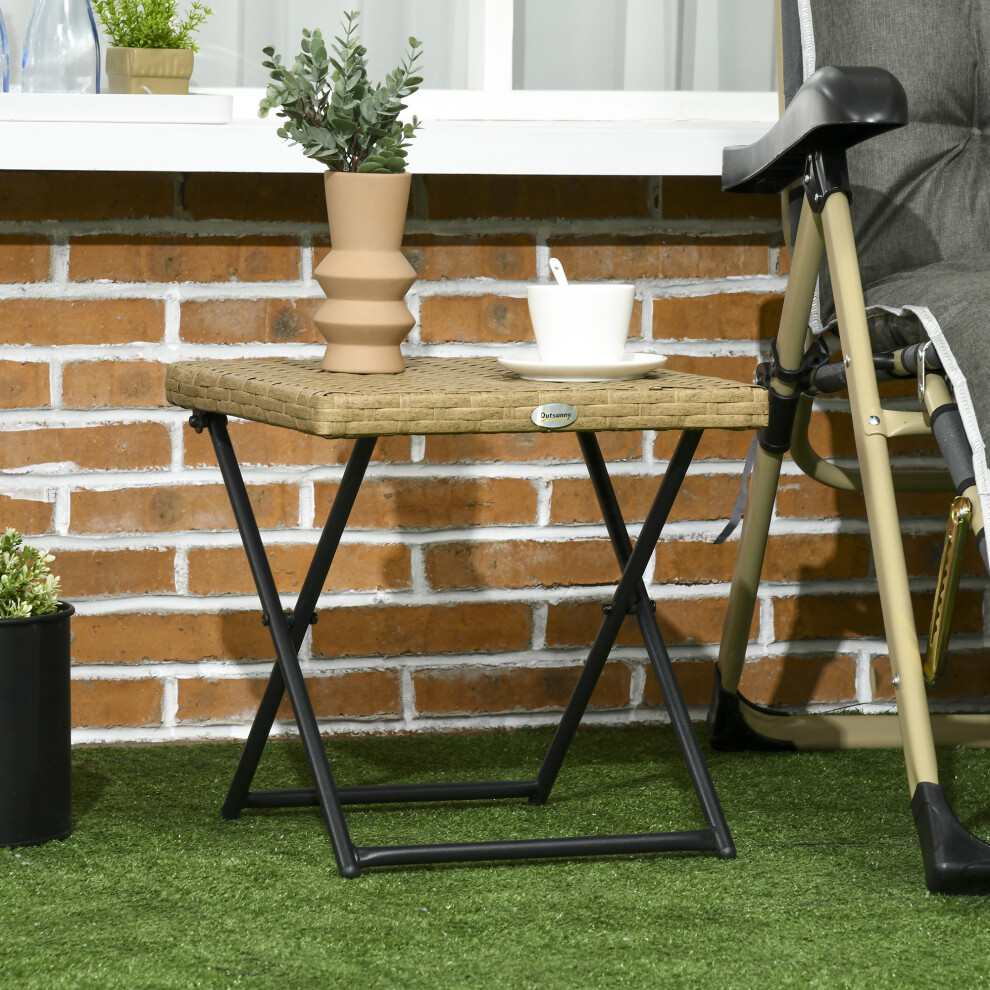 Outsunny Folding Square Rattan Coffee Table, Steel Frame Bistro Garden Natural Brown