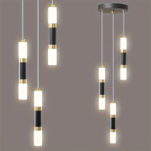 (3-Light Stylus) Elegant 2-Light & 3-Light Dimmable LED Pendant Lights, Modern Black and Golden Design, Acrylic Shade
