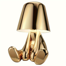 (MR.What) 1pc Little Golden Man Creative Night Lamp with USB Charging Cable Italian Design Thinker Statue