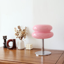 (pink) Murano Glass Table Lamp - Dimmable USB Powered Ambient Light For Living Room, Bedroom, And Home Office