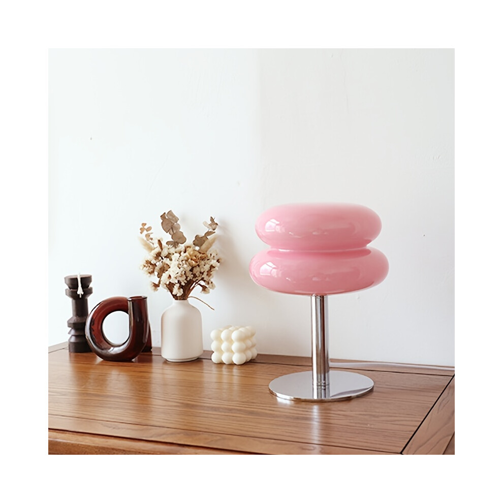 (pink) Murano Glass Table Lamp - Dimmable USB Powered Ambient Light For Living Room, Bedroom, And Home Office