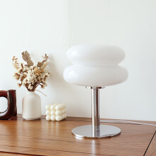 (White) Murano Glass Table Lamp - Dimmable USB Powered Ambient Light For Living Room, Bedroom, And Home Office
