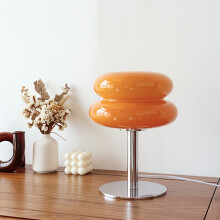 (Orange) Murano Glass Table Lamp - Dimmable USB Powered Ambient Light For Living Room, Bedroom, And Home Office