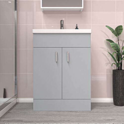 NES Home Nes Home Matte Grey 600mm Floor Standing Vanity Unit & White Basin Flat Pack 1