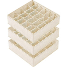 (As show, One size) 3 Pack Sock Underwear Organizer Dividers, 64 Cell Fabric Foldable Cabinet Closet Organizers and Storage Boxes for Storing Socks, Underwear, Ties (16+2