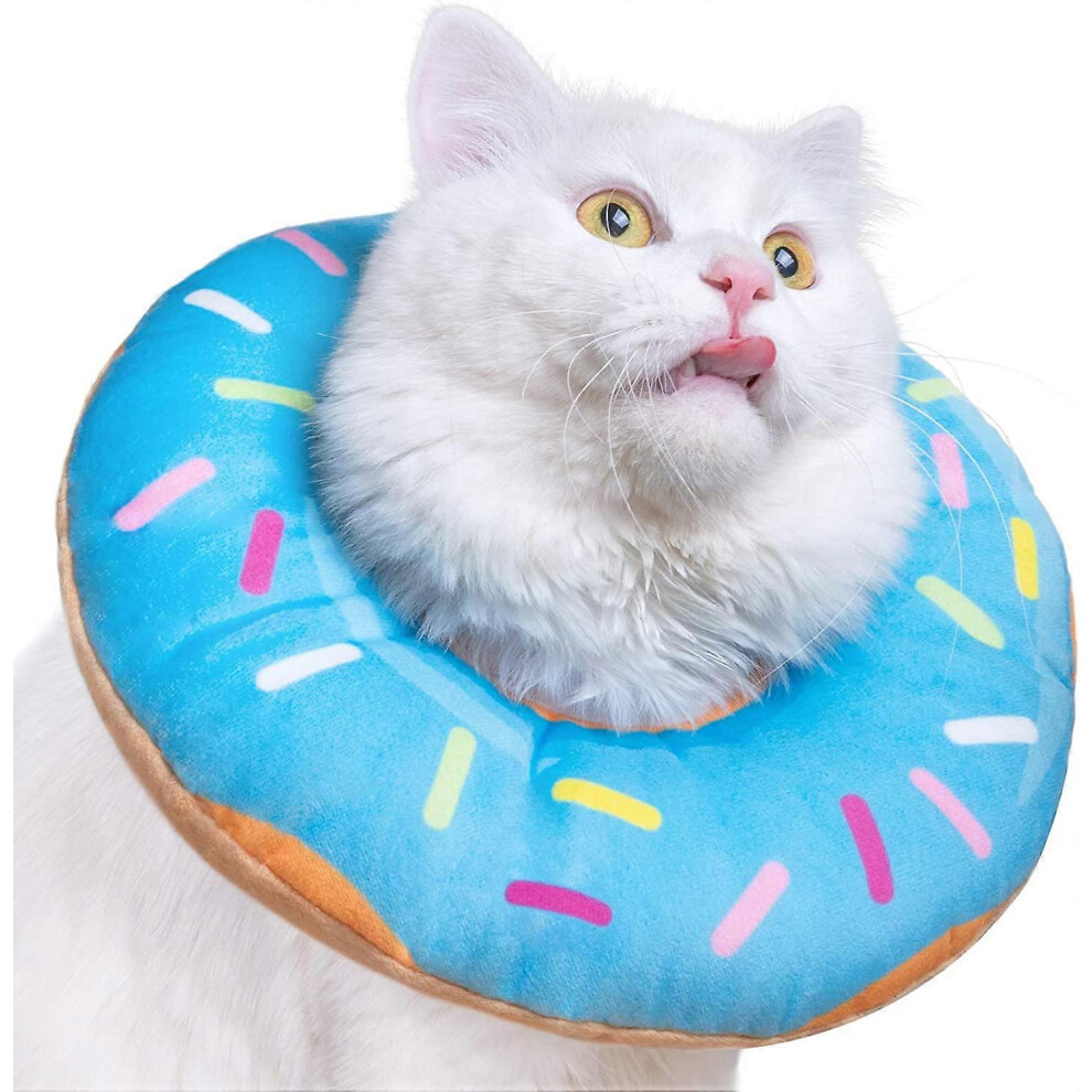 Konhill (As Show, One Size) Adjustable Cat Recovery Collar, Cute Cat Donut Collar, Soft Cone Collars For Cat, Wound Healing Protective Cone After Surgery Eliz