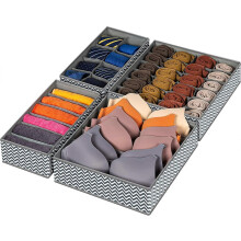 (As show, One size) 4 Pack Sock Underwear Organizer Dividers, 44 Cell Fabric Foldable Cabinet Closet Organizers and Storage Boxes for Storing Socks, Underwear, Ties (Gray