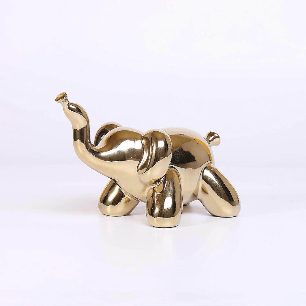 Konhill (As Show, One Size) Elephant Home Decor Balloon Figurine Accent, Small Ceramic Animal Statue Handmade Sculpture Ornament Gold