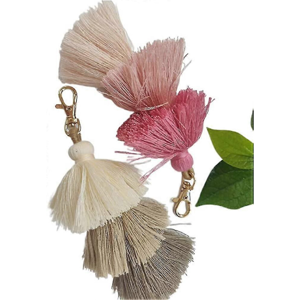 Konhill (As Show, One Size) Bohemian Colorful Tassel Bag Charm Keychain, Cute Handmade Rainbow Pendant Key