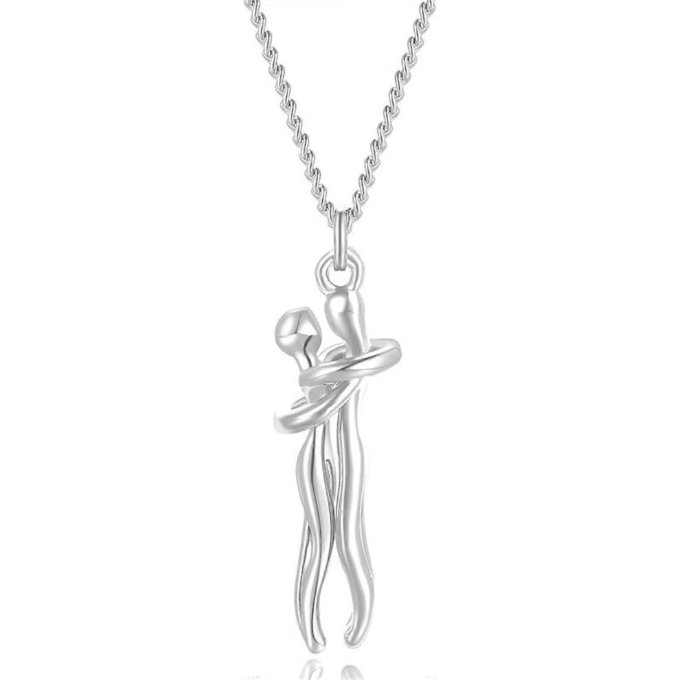 Konhill (As Show, One Size) Affectionate Hug Pendant Necklace For Women Men Personality Adjustable Chain Snuggle Couple Necklace Hugging Jewelry Valentine'