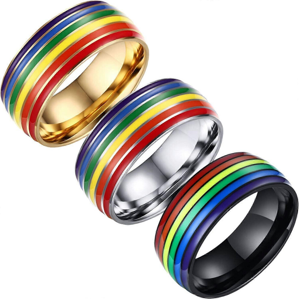 Konhill (As Show, One Size) Heytea 8Mm Stainless Steel Enamel Rainbow Pride Ring For Lesbian & Gay Q Pride Wedding Engagement Band