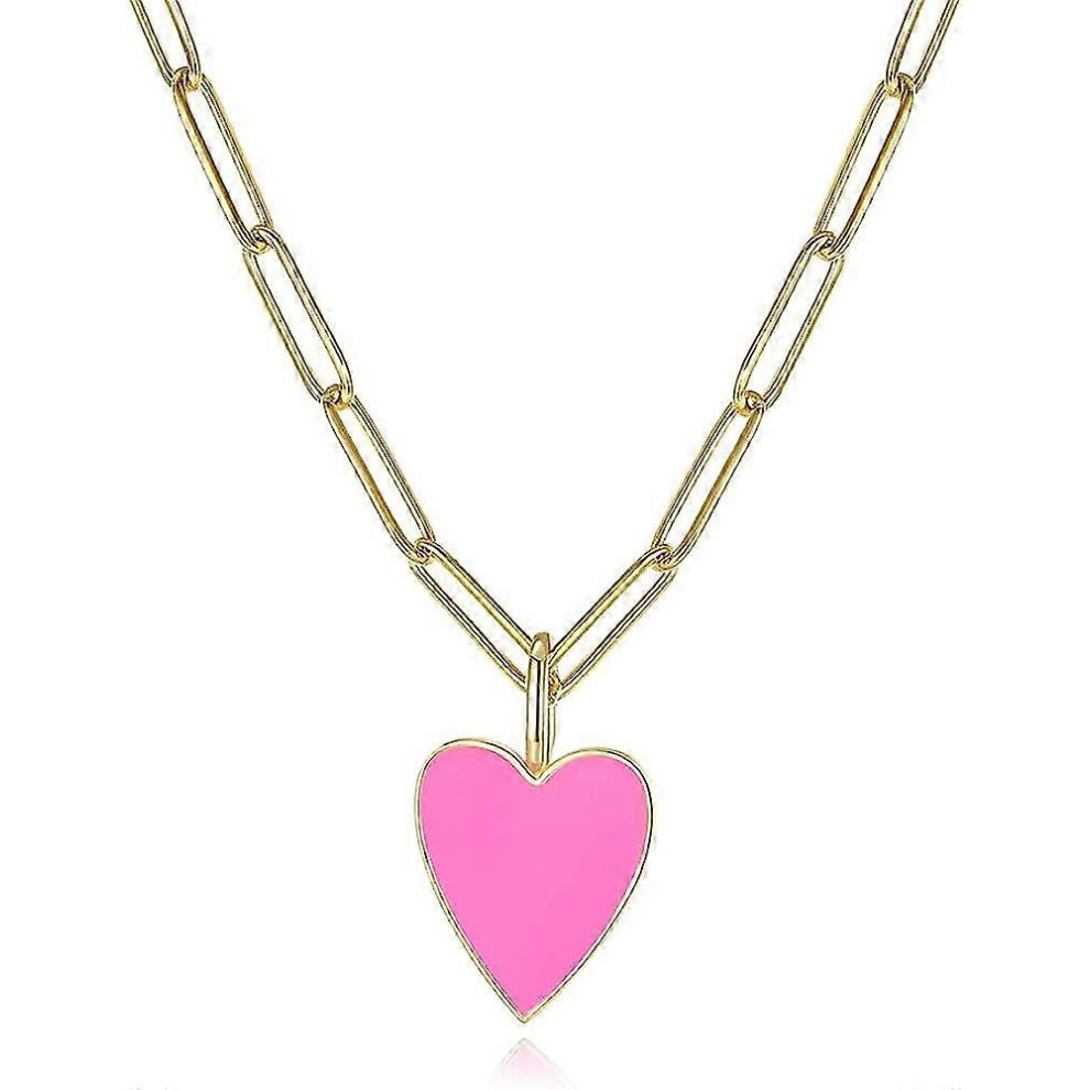 Photos - Pendant / Choker Necklace  HTOOO Heart Necklace for Women Girls,Preppy Jewelry Dainty Paperclip Chain Necklace for Women,Cute Pink(As show, One size)