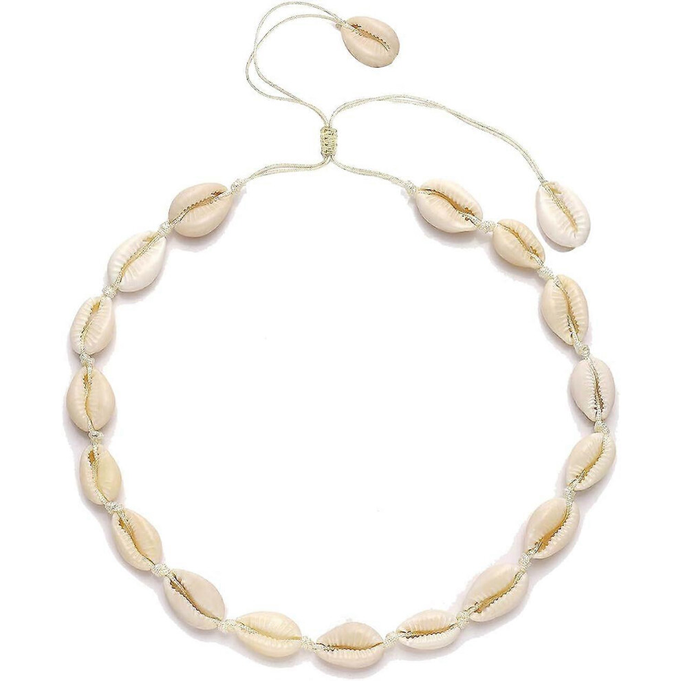 Konhill (As Show, One Size) Htooo Cowrie Shell Choker Necklace For Women Puka Shell Necklace Corded Seashell Necklace Hawaiian Beach Jewelry