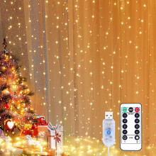 (As show, One size) Curtain Lights, 3 x 3m Led String Lights 300leds, 8 Lighting Modes, Timer Remote Control, Window Decoration, Wedding, Garden, Bedroom