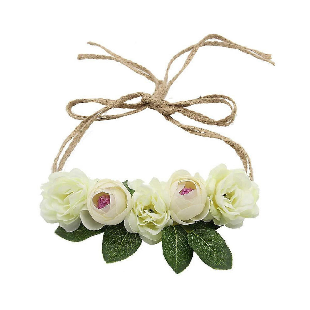 Konhill (As Show, One Size) Gdy Flower Wreath Headband Bohemian Flower Crown Garland Headpiece For Music Festival Celebration Beach Wedding Party Travel (Whit White