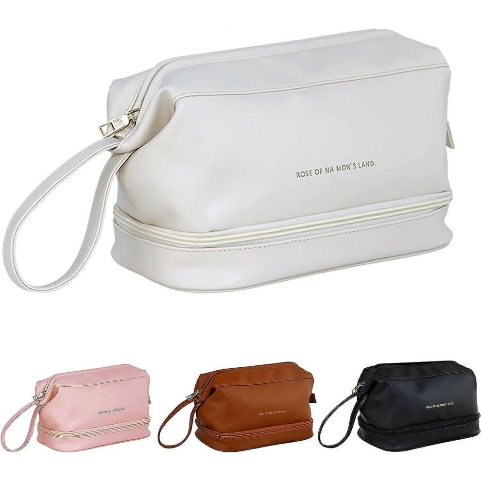 Fitville (As Show, One Size) Travel Makeup Bag, Large Capacity Travel Makeup Bag, Ladies Toiletry Bag, Portable Leather Toiletry Bag, Daily Carry-On Toiletry B