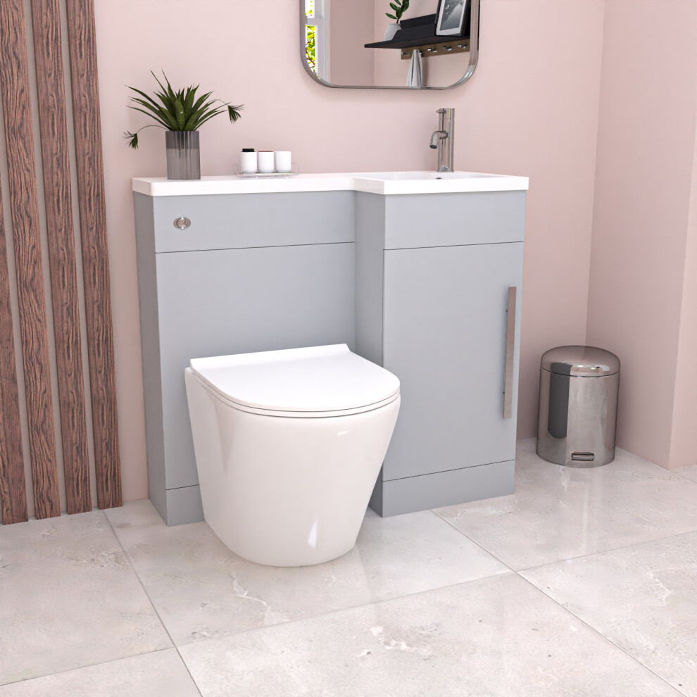 Nes Home Matte Grey Flat Pack 900mm L-Shape Right Hand Vanity Unit & Toilet