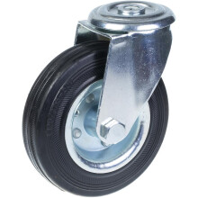 Rueda giratoria de 125 mm con caucho negro sobre rueda central de acero prensado