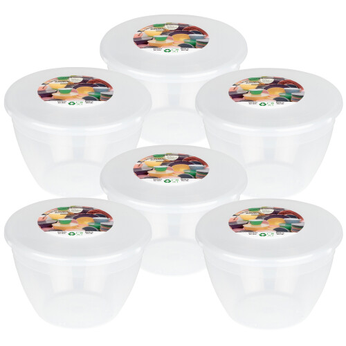 6 x 1 pint 570ml Plastic Pudding Basins and Lids Clear