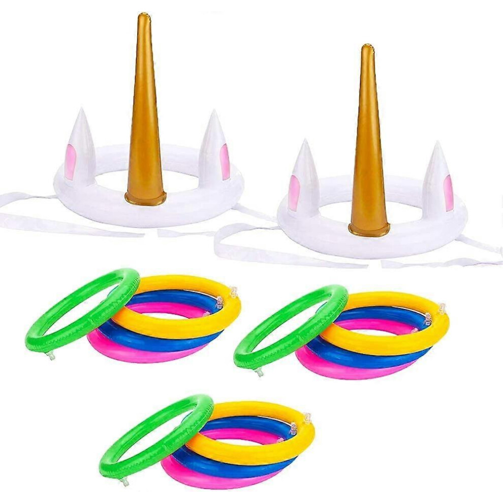 Konhill (As Show, One Size) Unicorn Party Games, Inflatable Ring Toss Game Set Include 2 Pieces Unicorn And 12 Pieces Toss Rings, Party Game Favors 2 Pack