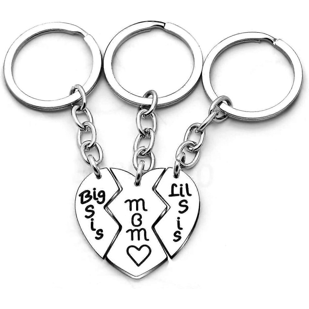 (As show, One size) 3pcs  Mother Daughter Keychain Mom Big Little Sister Love Broken Heart Pendant Gift-image-OPC-PG8BSKT-NEW