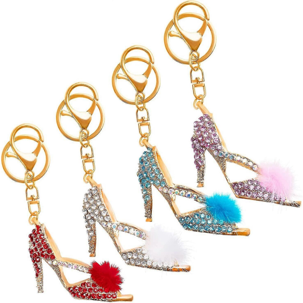 Konhill (As Show, One Size) 4Pcs High Heel Shoes Keychain Rhinestone Key Ring Metal Keychain Pendant