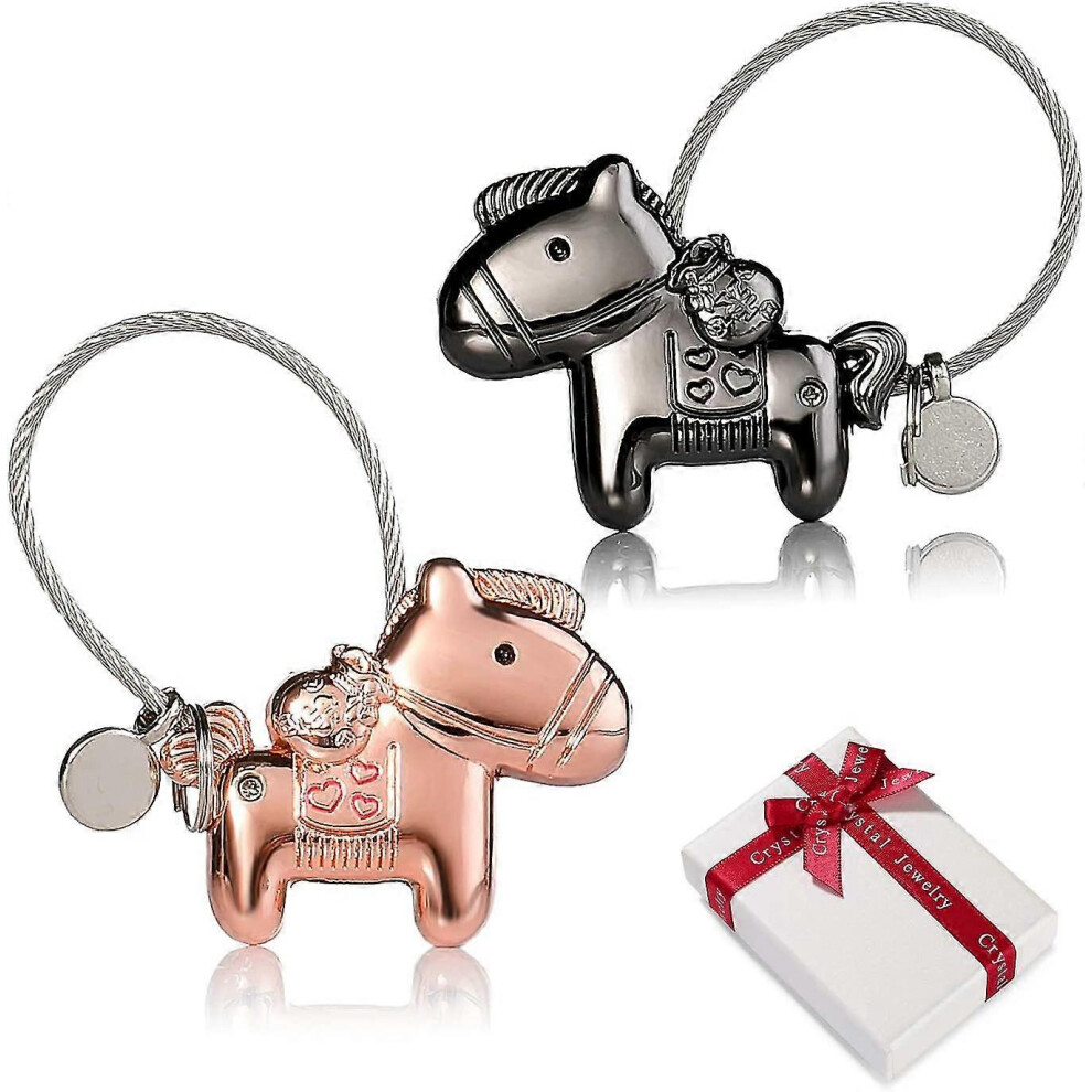 Konhill (As Show, One Size) 2 Couple Love Keychains, 1 Couple Horse Magnet Small Keychain With Magnetic