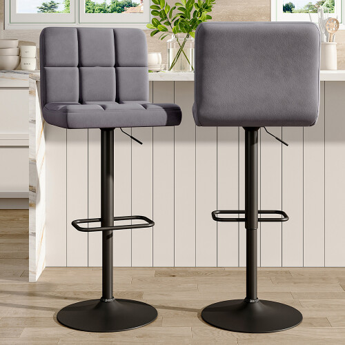 Living And Home 2 Pcs Velvet Upholstery Bar Stools with Low Backrest 1
