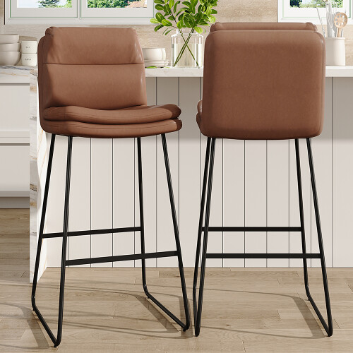 Living And Home (Brown) 2Pcs Modern Faux Leather Breakfast Bar Stools 2