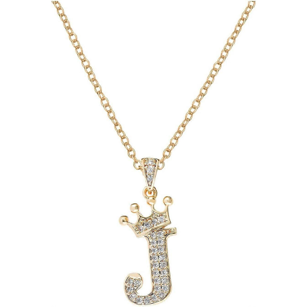 Konhill (As Show, One Size) Necklace Chain Long Crown 26 English Letters Full Diamond Pendant Necklace For Women Crown Rhinestone Necklaces For Women A Z 26 A
