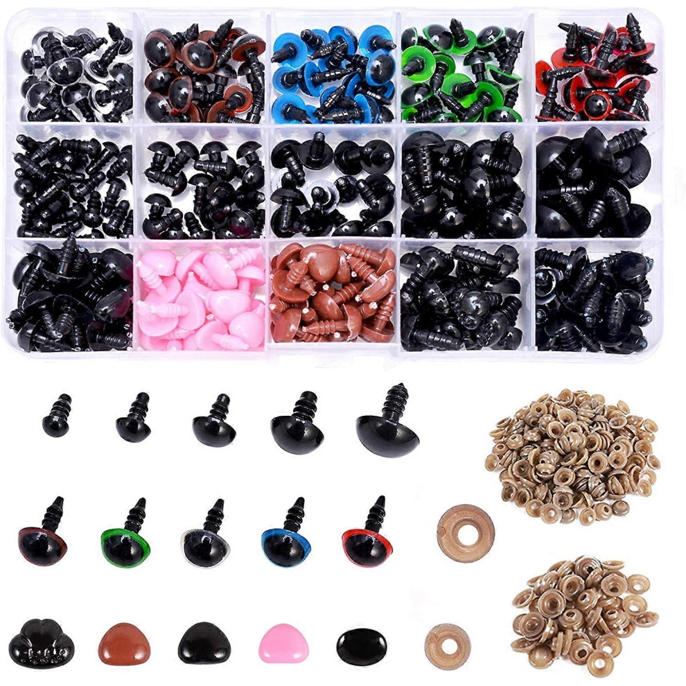 Konhill (As Show, One Size) Plastic Safety Eyes And Noses With Washers 570 Pcs, Craft Doll Eyes And Teddy Bear Nose For Amigurumi, Crafts, Crochet Toy And Stu