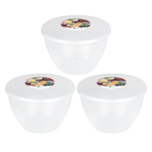 (Clear) 3 x 1.5 Pint Pudding Basins with lids