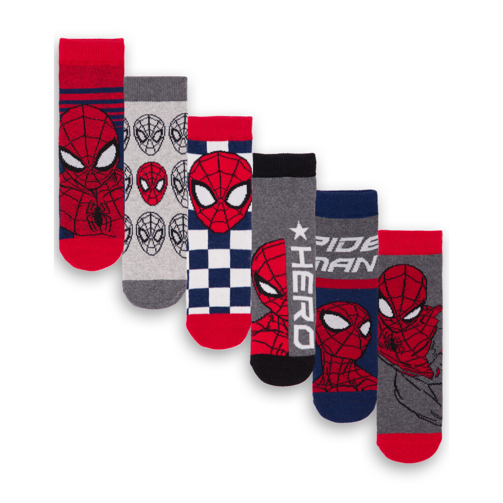 (13-2 UK Child) Marvel Spiderman Calf Socks Set of 6 (Boys Multicoloured)