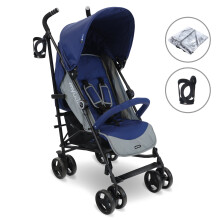 My Babiie MB02 Plus Lightweight Stroller - Blue and Grey | Lay-Flat Seat, 3-Position Canopy, Full Recline, Large Storage