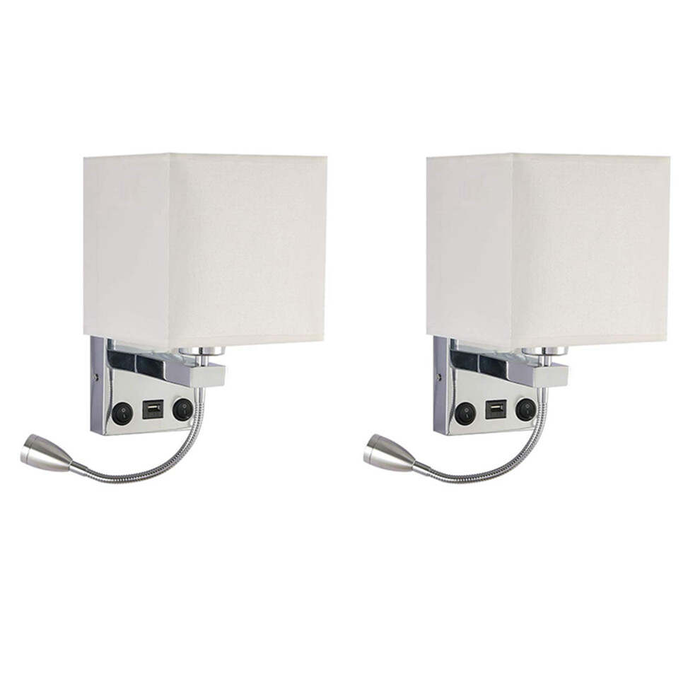2X Modern LED Wall Lamp Bedside Bedroom Applique Sconce with Switch USB Interior Headboard Home Hotel Lights