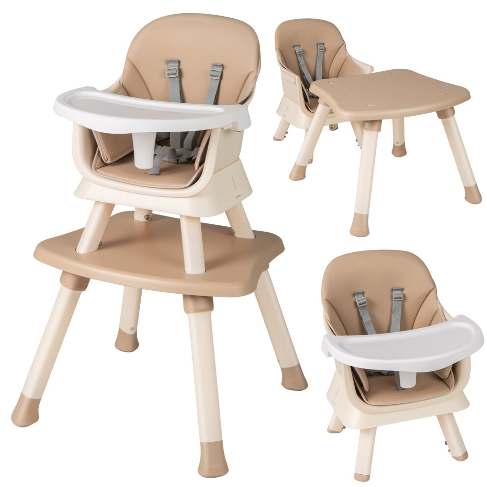 6-in-1 Baby High Chair Convertible Infant Feeding Chair-khaki