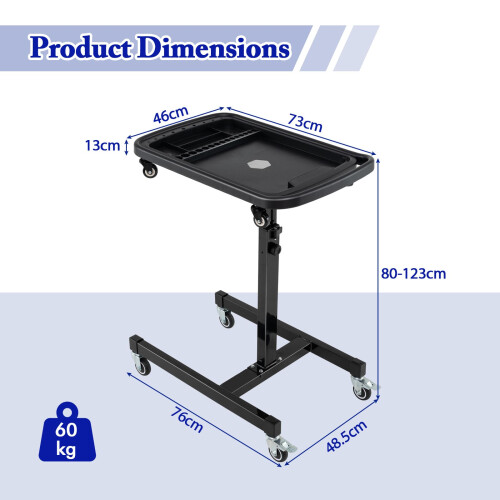Costway 2-in-1 Rolling Tool Tray Height Adjustable Work Table w/Tray-Black 1