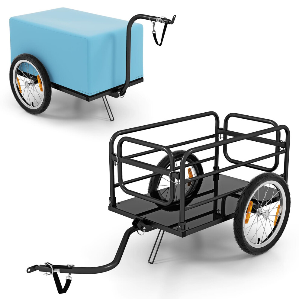 Foldable Bike Cargo Trailer Bicycle Trailer w/Oxford Cloth Cover-Blue