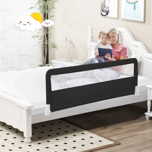 Costway Toddlers Bed Rail Guard 150CM Foldable Baby Bed Rail-Black 2